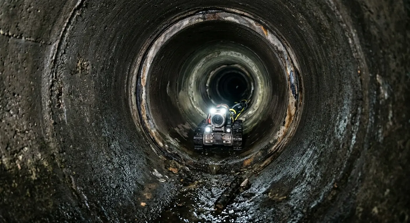 Robotic sewer camera inspecting pipe interior for Drain Snake Service in Rancho Murieta